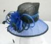 Black / Royal Blue Sinamay Ladies Hats Sinamay Loop With Feather Trim