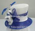 White / Royal Blue Sinamay Ladies Hats For Horse Racing With Satin & Feather Trim