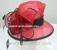 Red / Black Sinamay Ladies Hats Feather Trim & Overlock Sinamay For Special Occasion