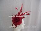 Sinamay Red Ladies Fascinator Hats Feather Trim For Special Occasion