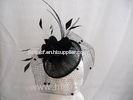 Feather Trim Ladies Fascinator Hats Black Veilings For Wedding