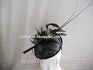 Black Sinamay Ladies Fascinator Hats Feather Trim For Church