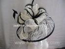 Printed Sinamay Ladies Fascinator Hats Feathers Trim White / Black For Church