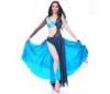 Light Blue Fluffy Lace Tribal Belly Dance Costume India Style Two Color Mixing