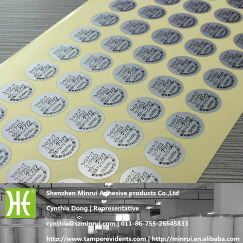 Custom Round Matt metallic Silver Waterproof PET Adhesive warranty security Sticker