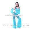 Sky Blue Tassel Mesh + Milk Silk Girls Belly Dancer Costume With Series Balls