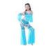 Sky Blue Tassel Mesh + Milk Silk Girls Belly Dancer Costume With Series Balls