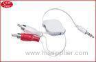 White 3.5mm to Double RCA Audio Retractable Cable flat PU cord