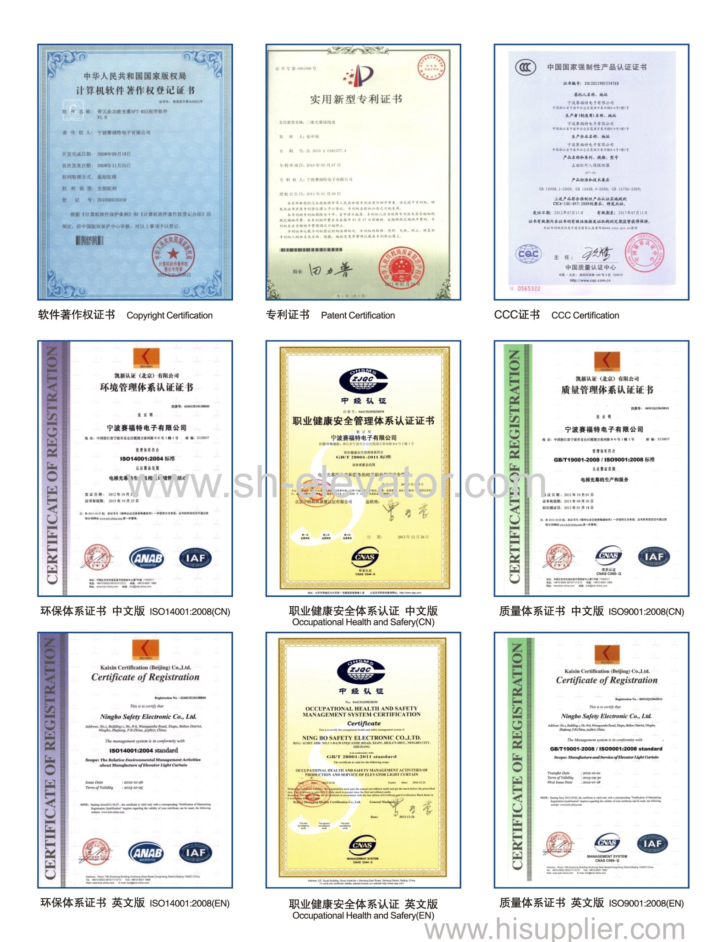 certificates for SFT light curtain 2