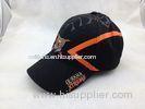 Orange Printed Fitted Black Cotton Baseball Cap Hat with Embroidered Logo