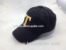 100% Cotton XL Velcro Peak Cap Black Applique Washing Baseball Hat For Teenager