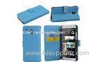 Blue Luxury Leather HTC One Mini Phone Covers Waterproof Cellphone Wallet Case
