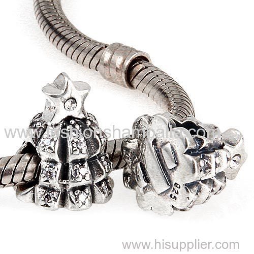 2014 Fashion Sterling Silver Christmas Tree of Lights with Clear CZ Charm Beads Wholesale