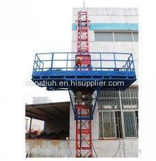 Custom Red Single Lifting Mast Climbing Work Platform For Building Cleaning Maintenance