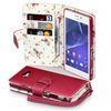 Fashion Premium PU Leather Wallet Phone Case for Sony Xperia M2 With Floral Interior