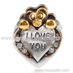 Sterling Silver Gold Plated I Love You Heart Care Bear Beads with CZ Stone Wholesale in China