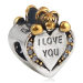 Sterling Silver Gold Plated I Love You Heart Care Bear Beads with CZ Stone Wholesale in China