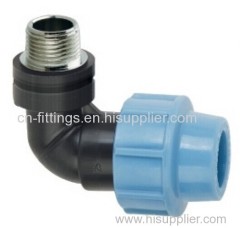 pp 90 degree male with brass threaded insert compression fittings