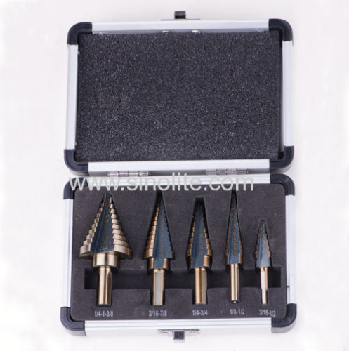 5pcs/set HSS Step Drill for sizes 3/16-1/2 1/8-1/2 1/4-3/4 3/16-7/8 1/4-1.3/8