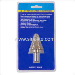 1/2" shank Titanium coated step drill sizes 1/4"-1.3/8"