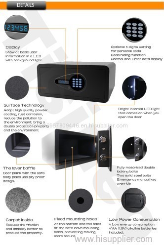 Hotel Safes with digital code and 3 Emergency Keys.