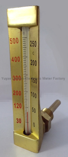 V shaped glass industrial thermometer