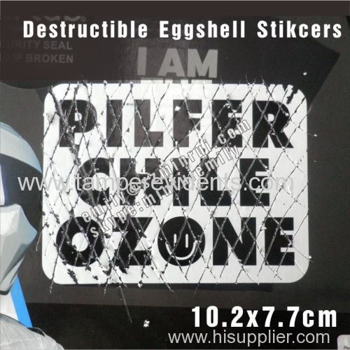 Custom Classic Black and White Printing Destrucible Fragile Brittle Eggshell Vinyl Stickers with Round Corners