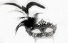 Hand Painted Glitter Masquerade Venetian Masks 8&quot; With Black Feather