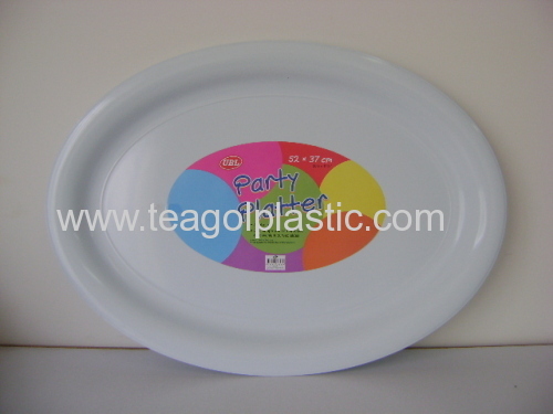 Large oval tray white plastic 52x37cm