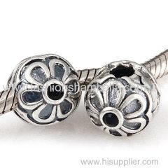 Sterling Silver Flower with Jet Crystal Clip Beads European Style