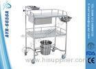 Two Shelves Stainless Steel Dressing Medical Trolleys With Tray And Bucket