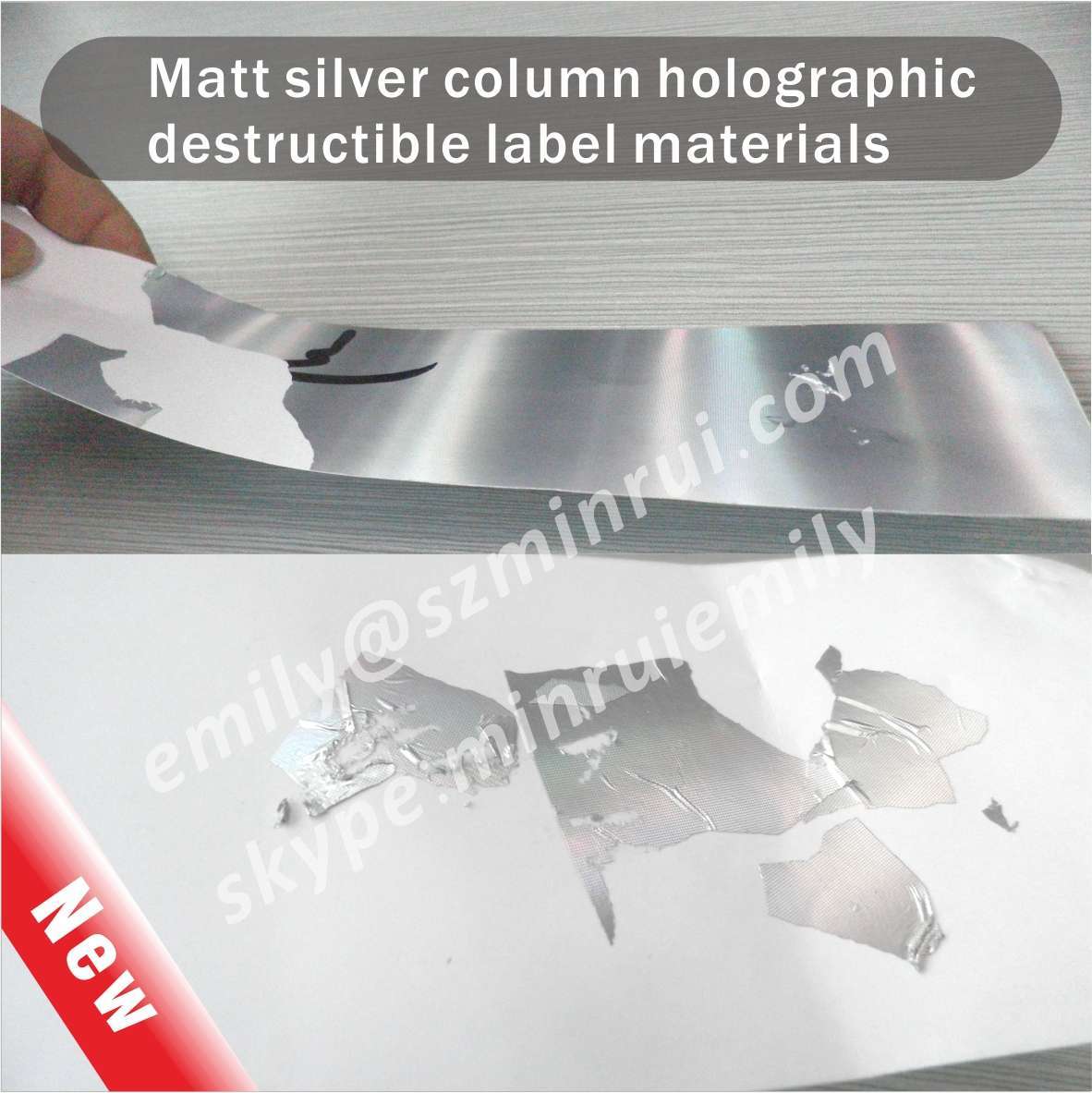 New Minrui Security Hologram Destructible Label Materials Matt Silver Column Holographic Destructible Vinyl Materials