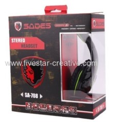 Sades SA708 Stereo Headset Headband PC Notebook Pro Game Headset With Microphone Black/Green