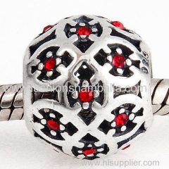 Sterling Silver Intricate Lattice Beads with Jet Austrian Crystal European Style