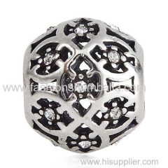 Sterling Silver Intricate Lattice Beads with Jet Austrian Crystal European Style