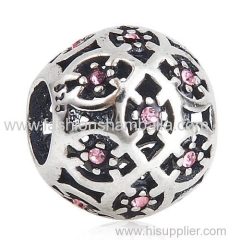 Sterling Silver Intricate Lattice Beads with Jet Austrian Crystal European Style