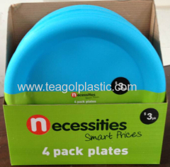 Set of 4 plates plastic blue 306C in display box paking