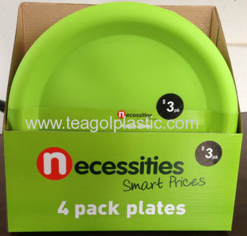 Set of 4 plates plastic green 375C in display box paking