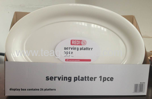 Plastic oval serving tray 42.8x27.8cm white in display box packing