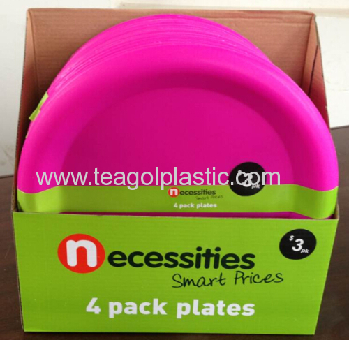 Set of 4 plates plastic pink in display box paking