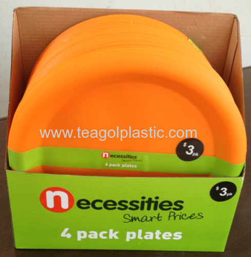 Set of 4 plates plastic orange 151C in display box paking