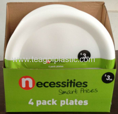 Set of 4 plates plastic white in display box paking