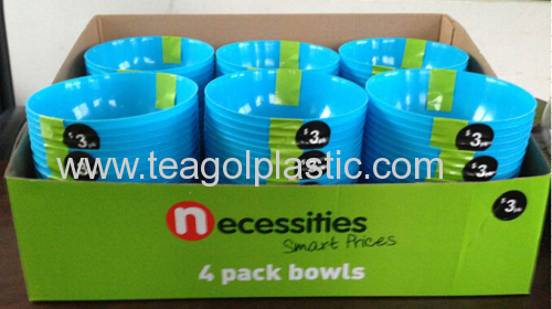 Set of 4 bowls plastic blue 306C in display box paking