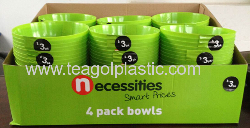 Set of 4 bowls plastic green 375C in display box paking