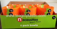 Set of 4 bowls plastic orange 151C in display box paking