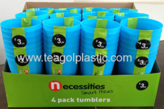 Set of 4 tumblers plastic blue 306C in display box paking