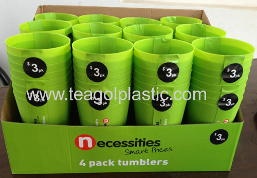 Set of 4 tumblers plastic green 375C in display box paking