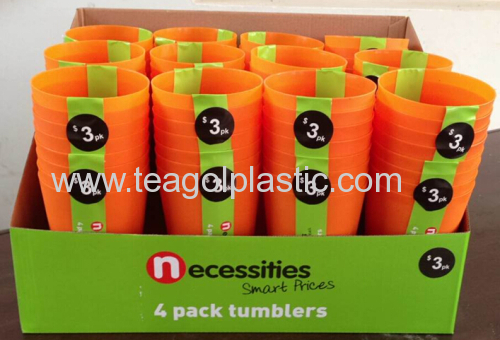 Set of 4 tumblers plastic orange 151C in display box paking