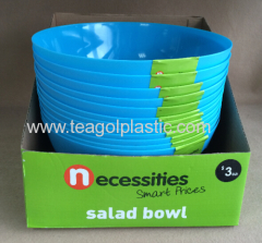 Plastic salad bowl 24cm round blue 306C in display box packing
