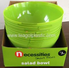 Plastic salad bowl 24cm round green 375C in display box packing
